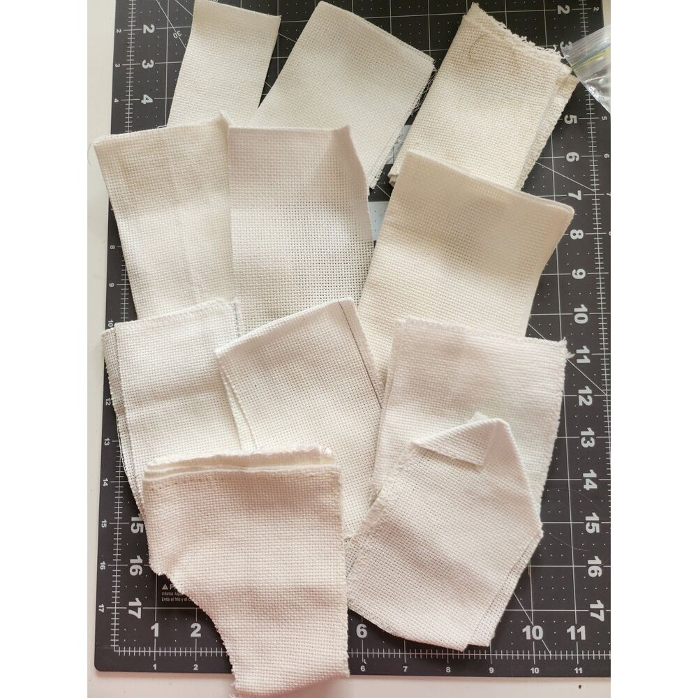 Lot of 13 Pieces of Aida Cloth in Various Sizes/Colors/Weight
